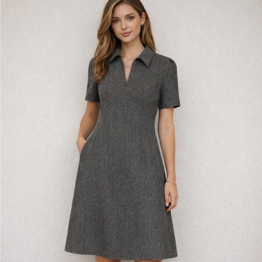 Rena Lange Dress Women’s 8US 12EU Grey Collared Wool Silk Old Money Office Luxe
